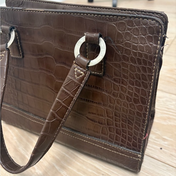 Tommy Hilfiger Brown Croc-Embossed Shoulder Bag - Picture 1 of 12
